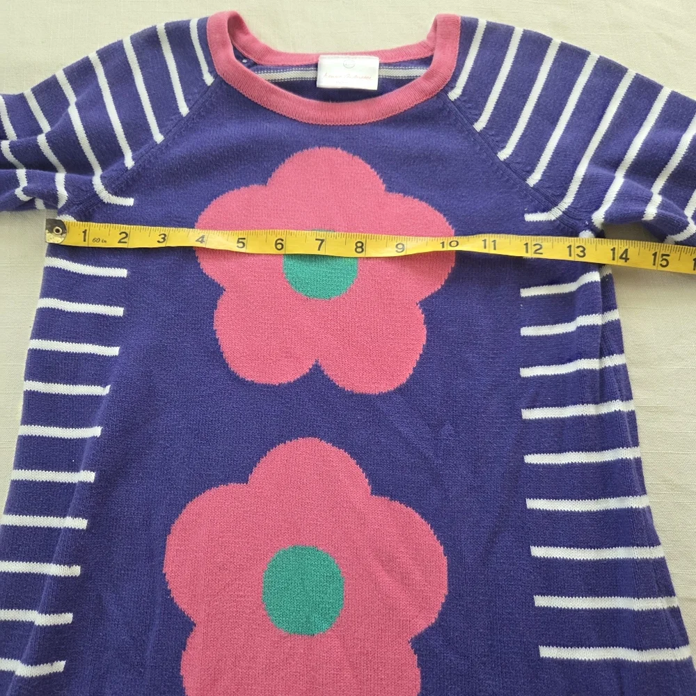 Hanna Andersson Striped Dress Pink Flower Design 130 Cm Kids 7/8 Girls Knit